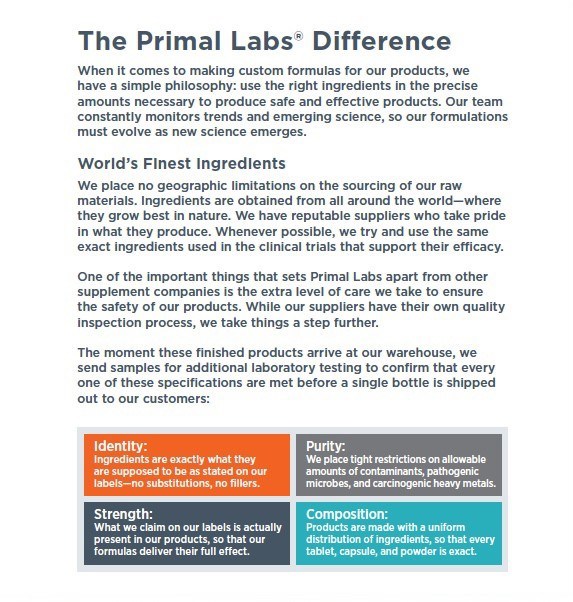 Primal labs information sheet